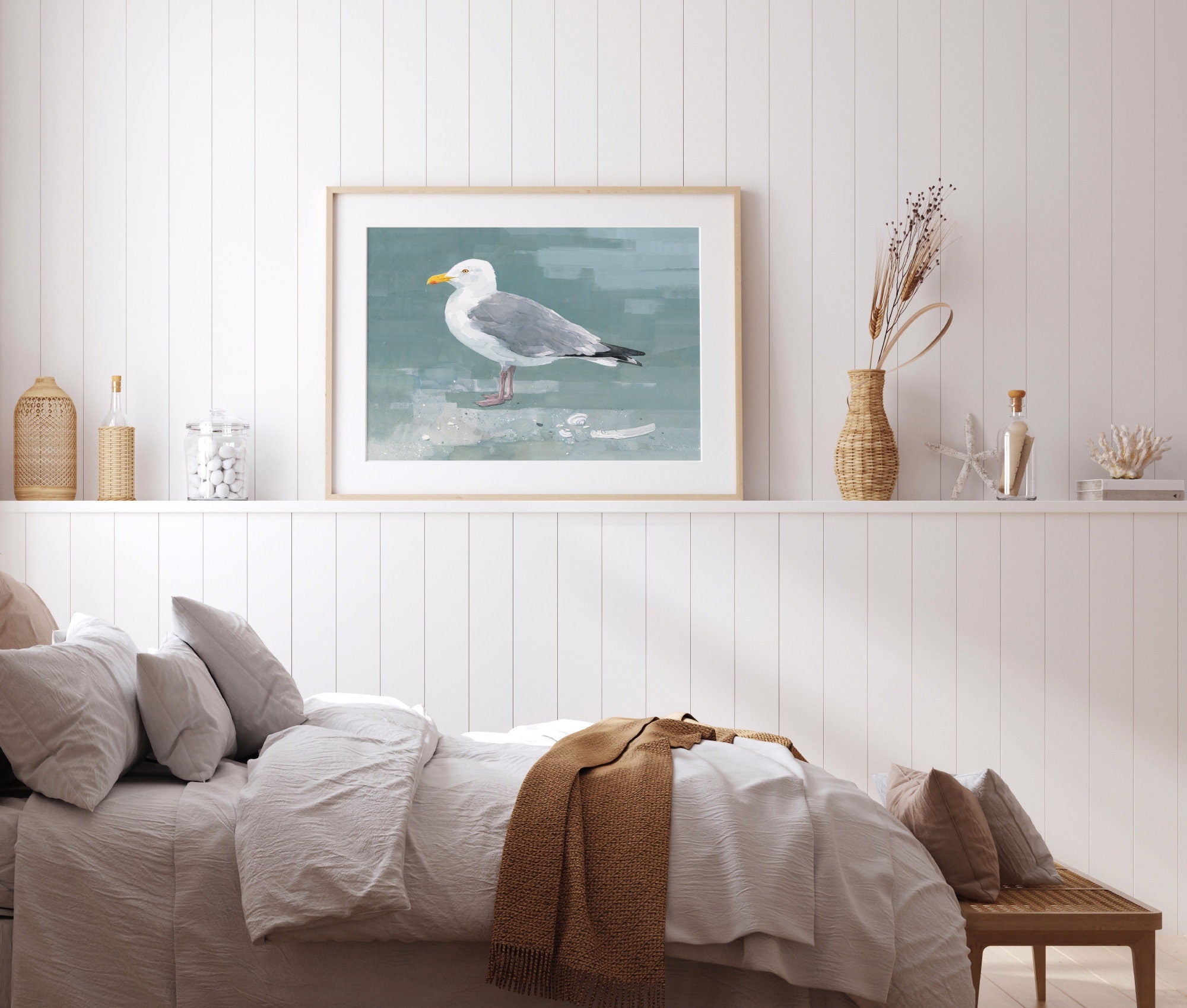 Herring Gull Beach Print, Large Seagull Nautical Bird Art
