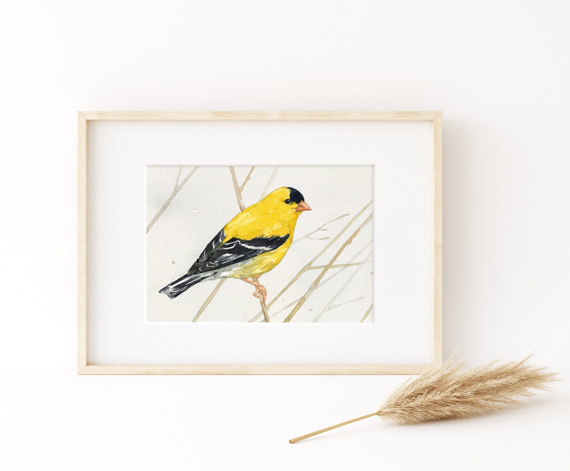 Goldfinch Print, Bird Watercolor Painting Wall Art, Bird Watcher Gift