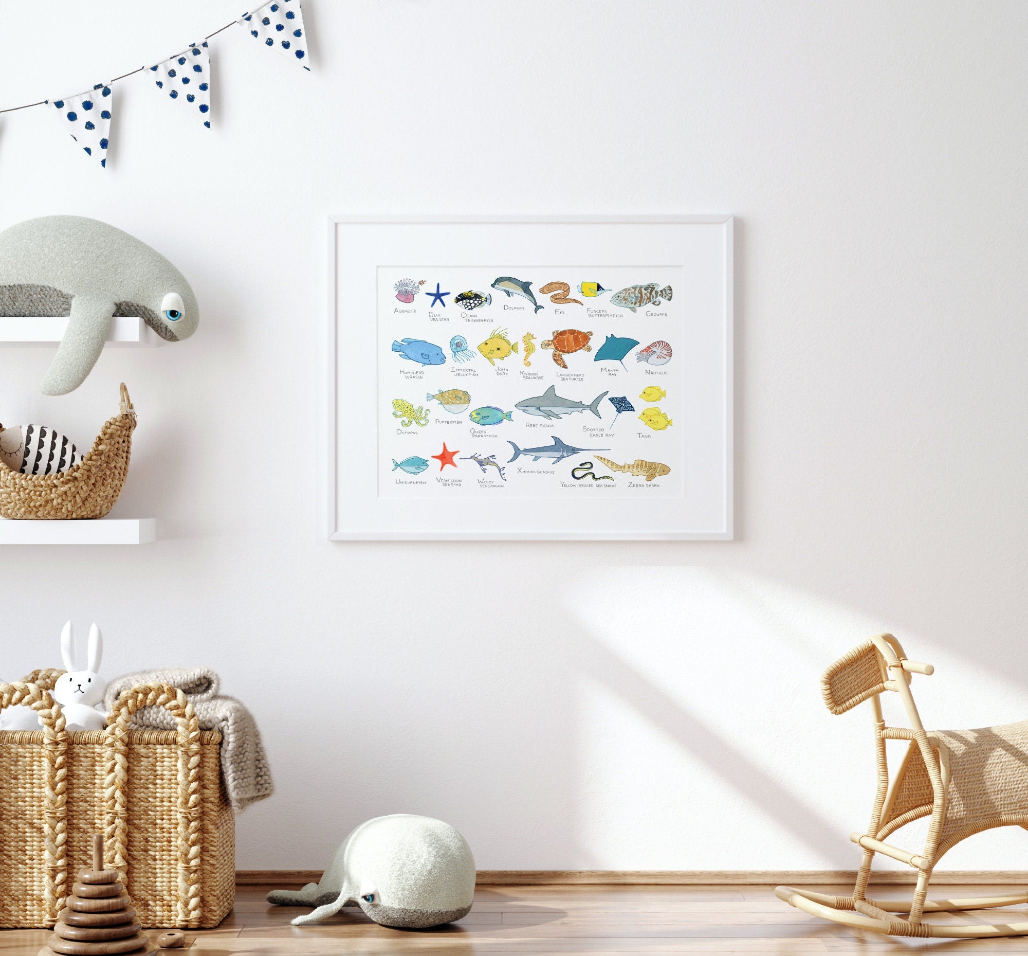 Ocean Animals Alphabet Print, Sea Creatures Kids Wall Decor