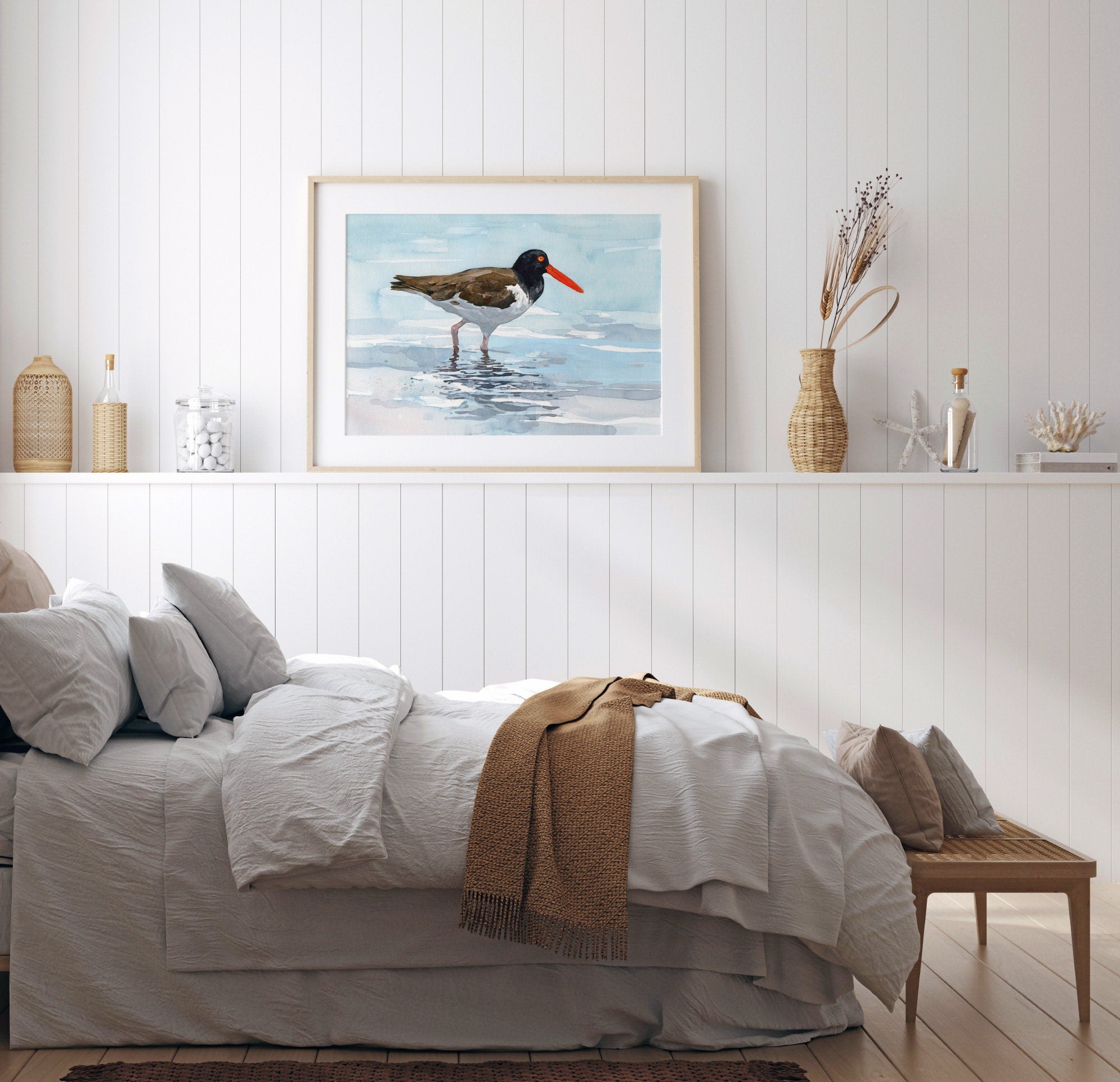 Oystercatcher, Print Beach Watercolor, Bird Wall Art, Coastal Bird Print