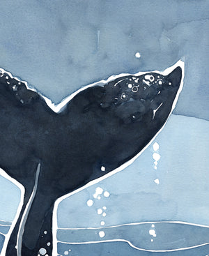 Whale Tail Print, Nautical Ocean Watercolor Art