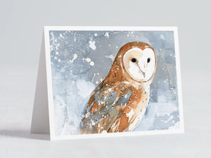 Barn Owl in Snow Christmas Card Set, Winter Bird Rustic Country Holiday Cards