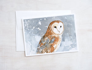 Barn Owl in Snow Christmas Card Set, Winter Bird Rustic Country Holiday Cards