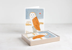 Barn Owl Christmas Card Set, Owl Folk Art Holiday Greeting Cards