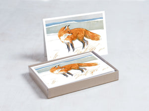 Red Fox Holiday Cards, Fox Winter Watercolor Christmas Card Set
