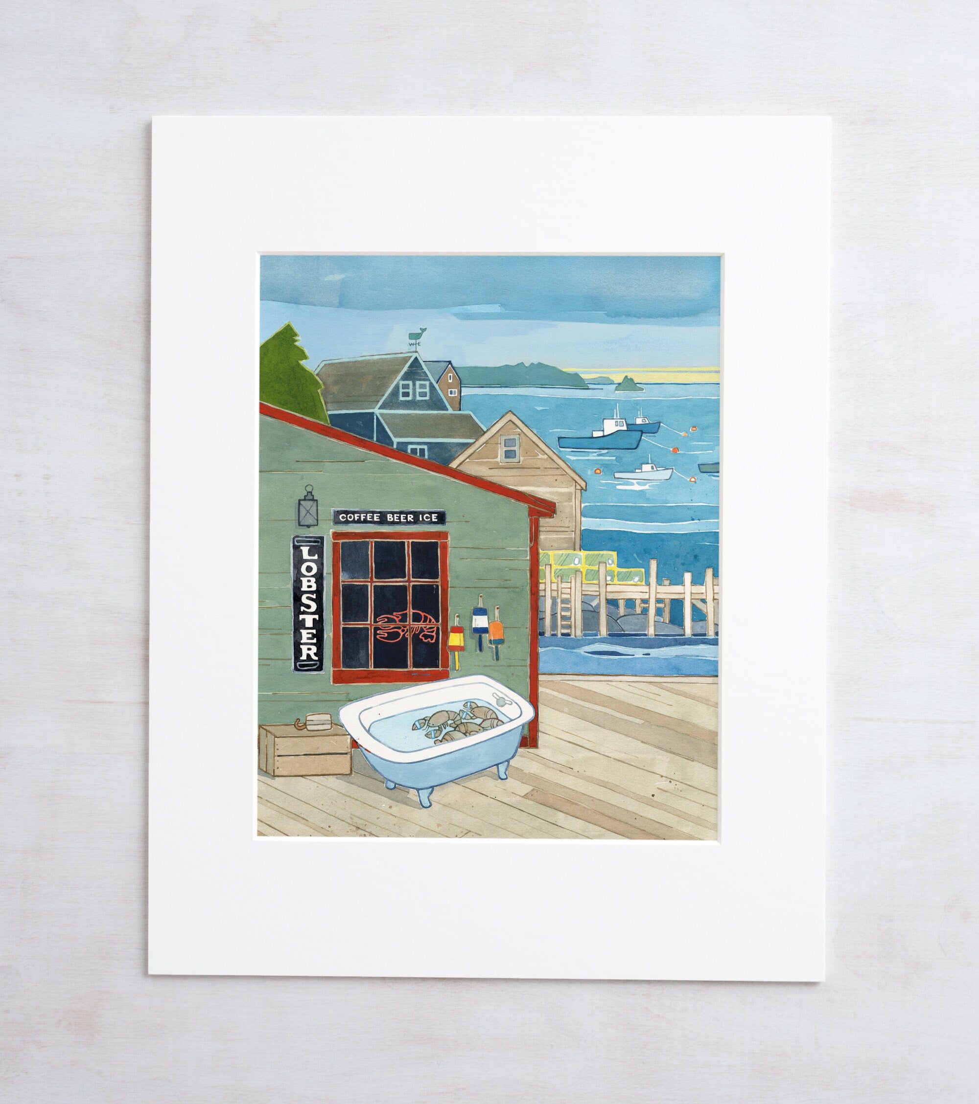 Maine General Store Print, Lobster Dock Seascape Art