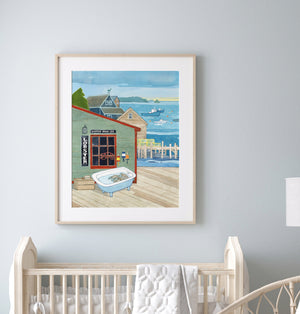 Maine General Store Print, Lobster Dock Seascape Art