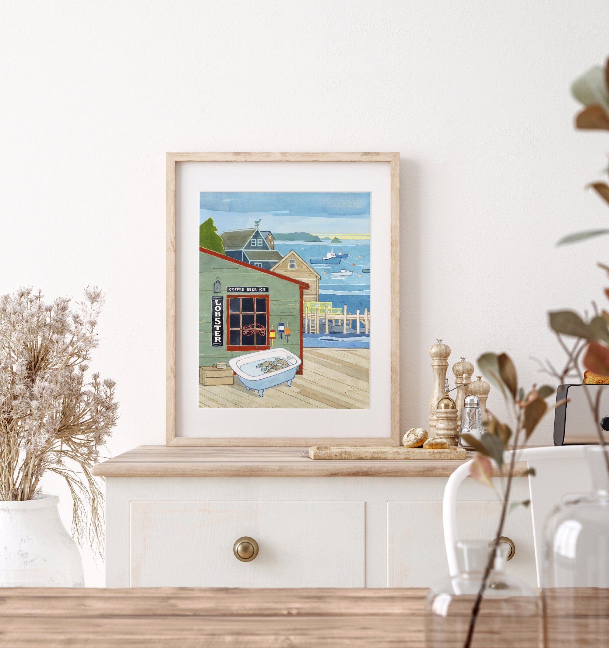 Maine General Store Print, Lobster Dock Seascape Art