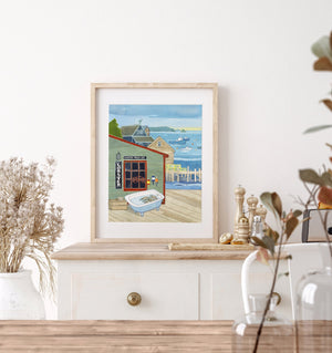 Maine General Store Print, Lobster Dock Seascape Art