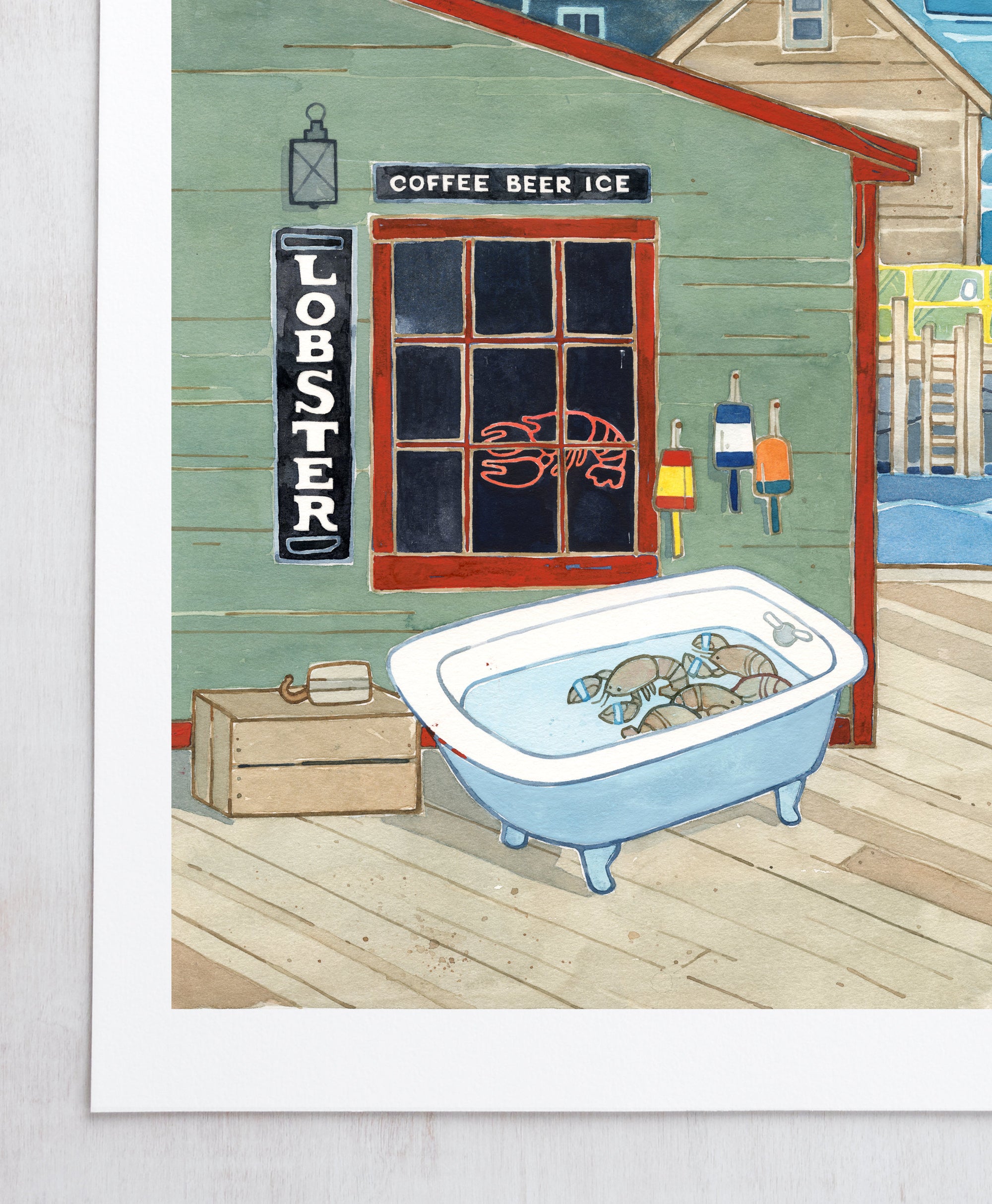 Maine General Store Print, Lobster Dock Seascape Art