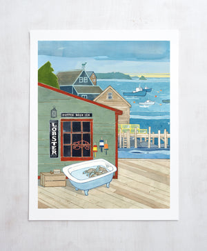 Maine General Store Print, Lobster Dock Seascape Art