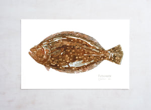 Flounder Watercolor Print, Nautical Fish Art, Coastal Fish Decor