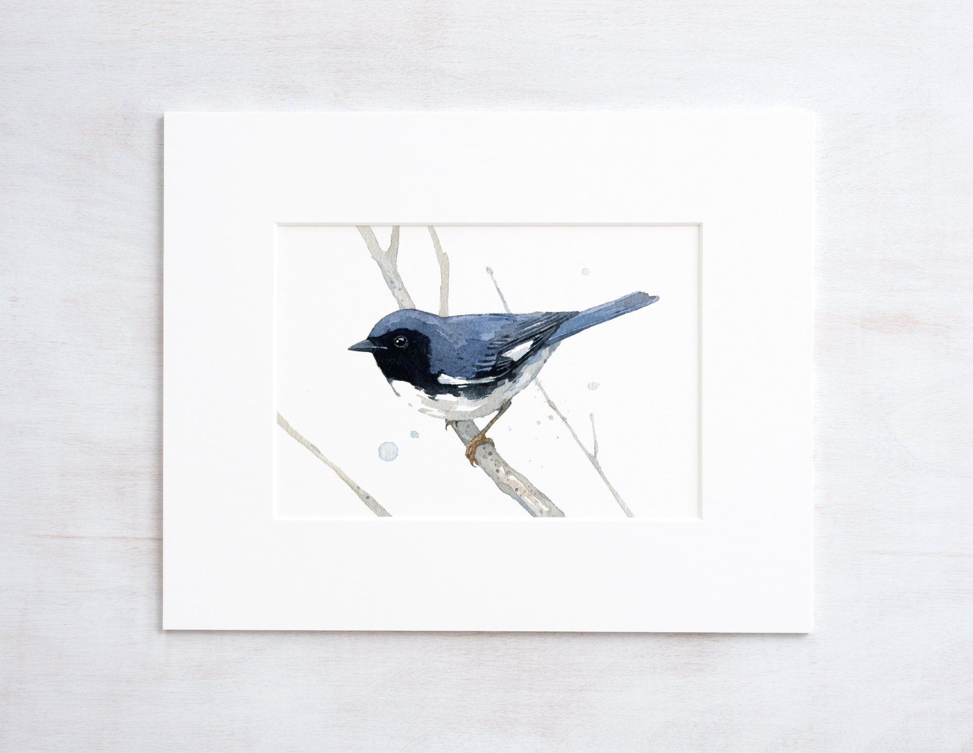 Black-throated Blue Warbler Watercolor Print, Small Bird Wall Art
