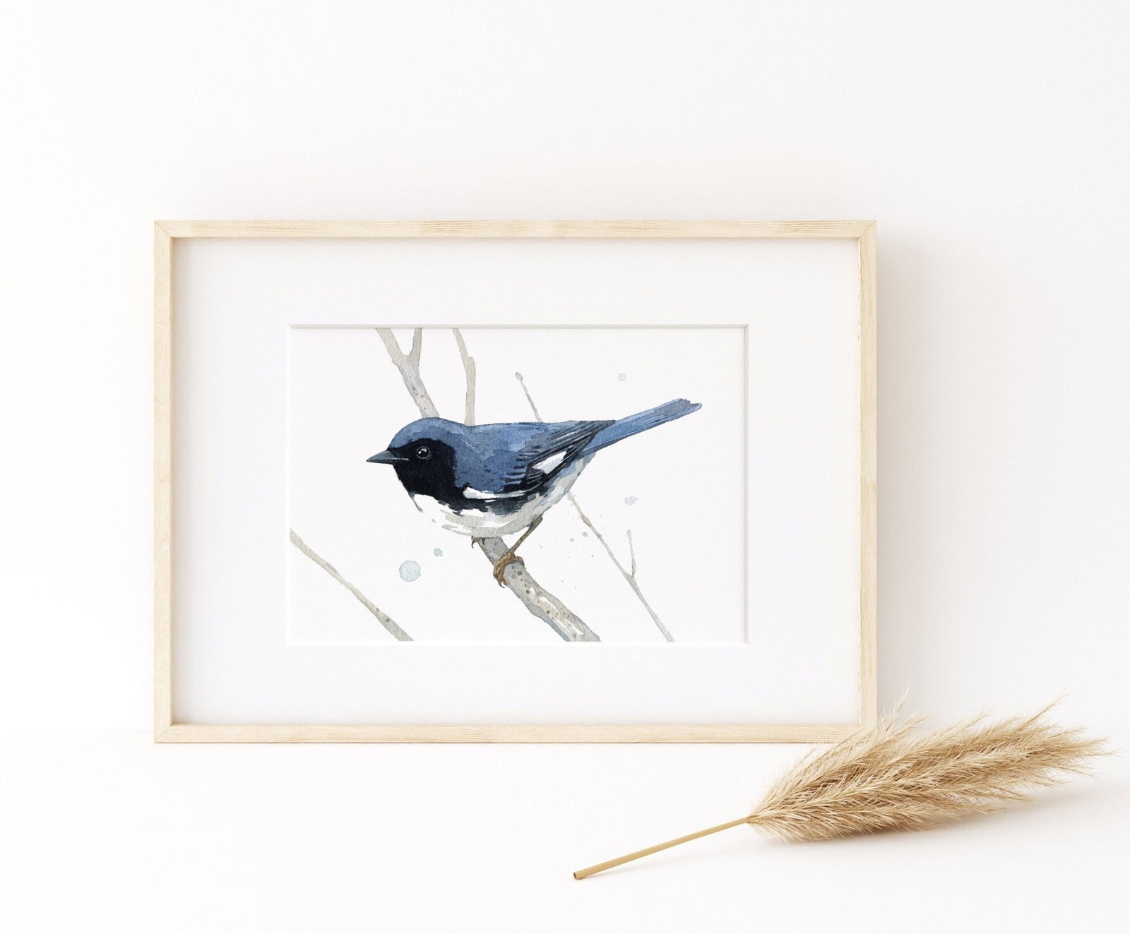 Black-throated Blue Warbler Watercolor Print, Small Bird Wall Art