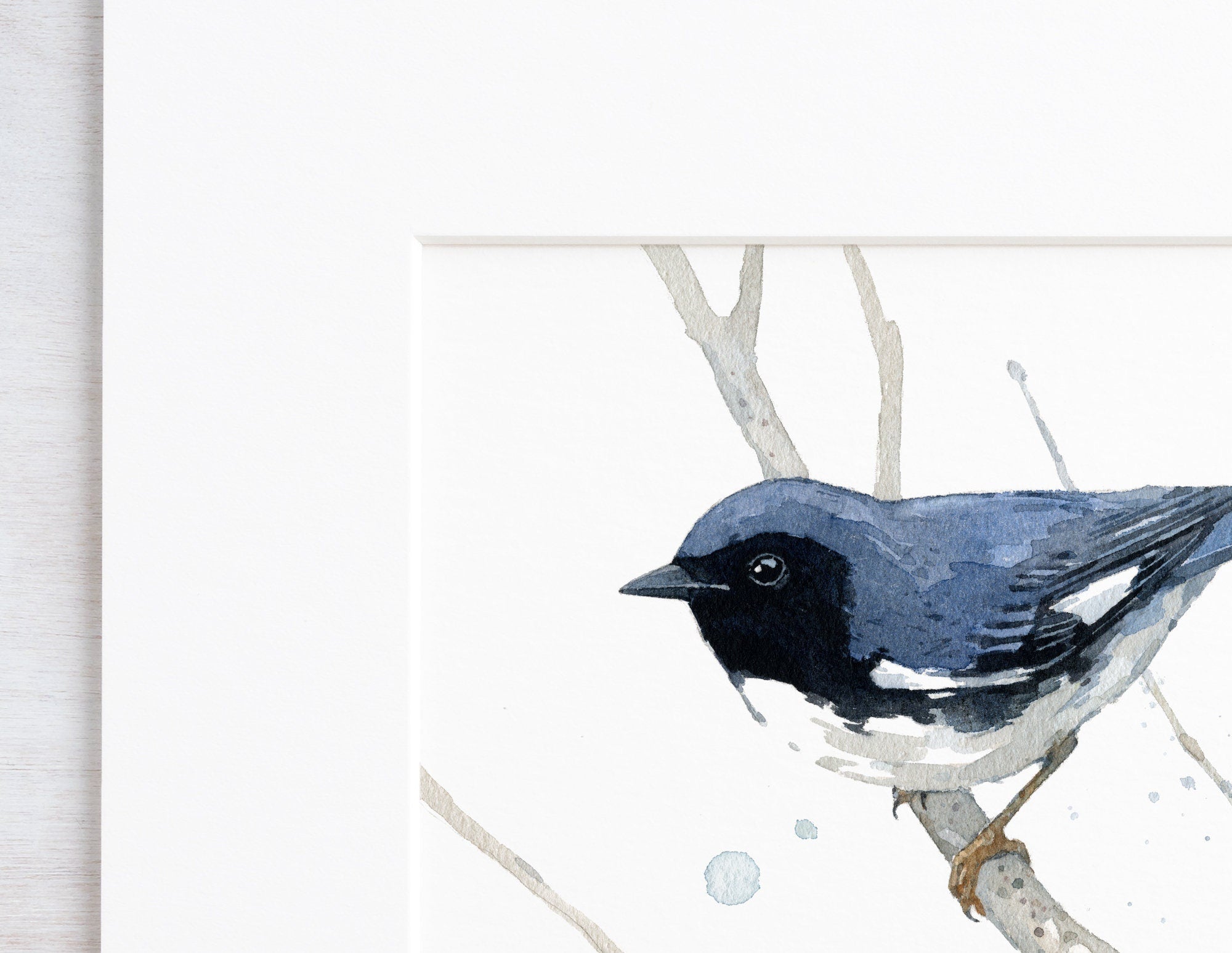 Black-throated Blue Warbler Watercolor Print, Small Bird Wall Art
