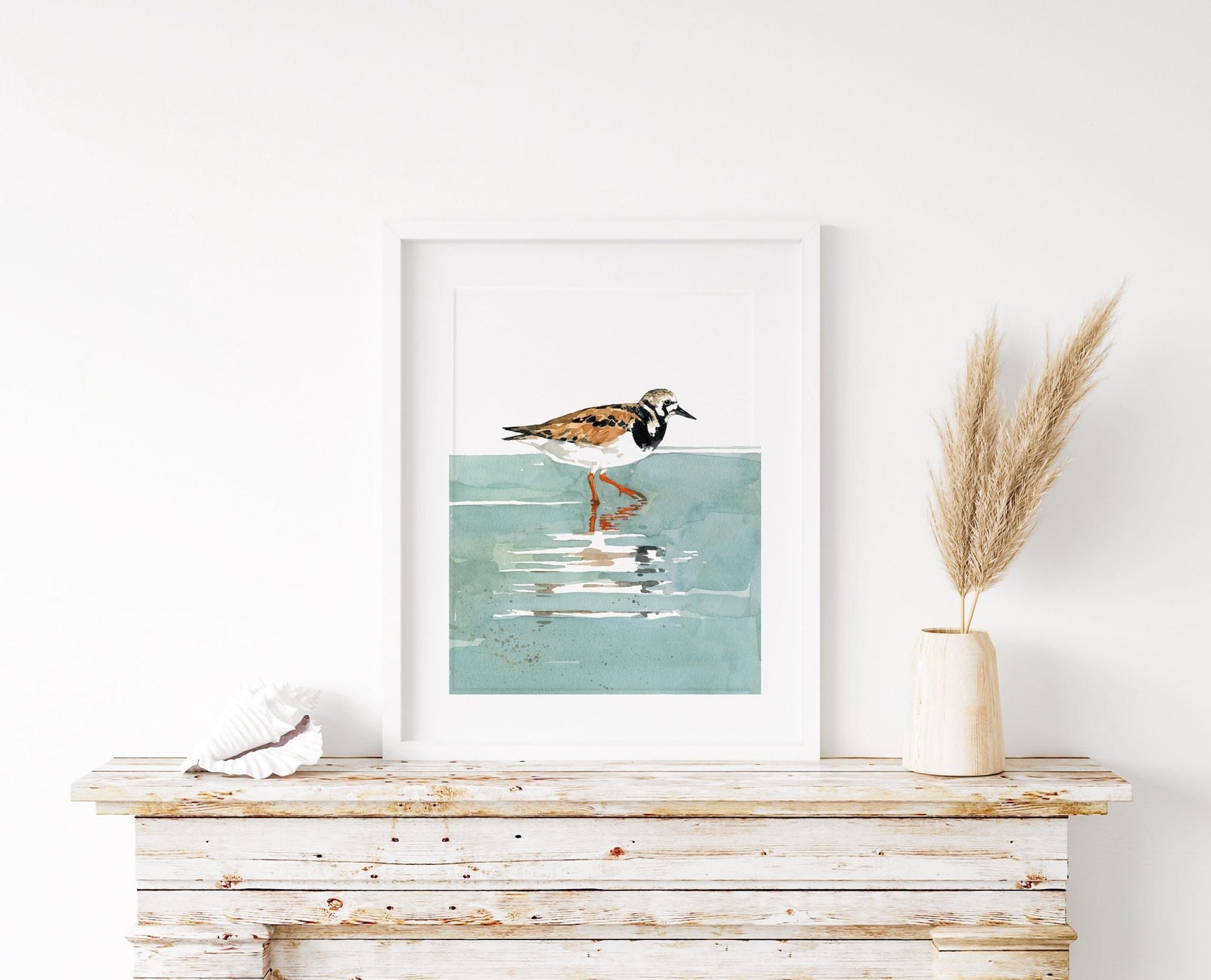 Ruddy Turnstone Shorebird Art Print, Beach Sandpiper Wall Decor