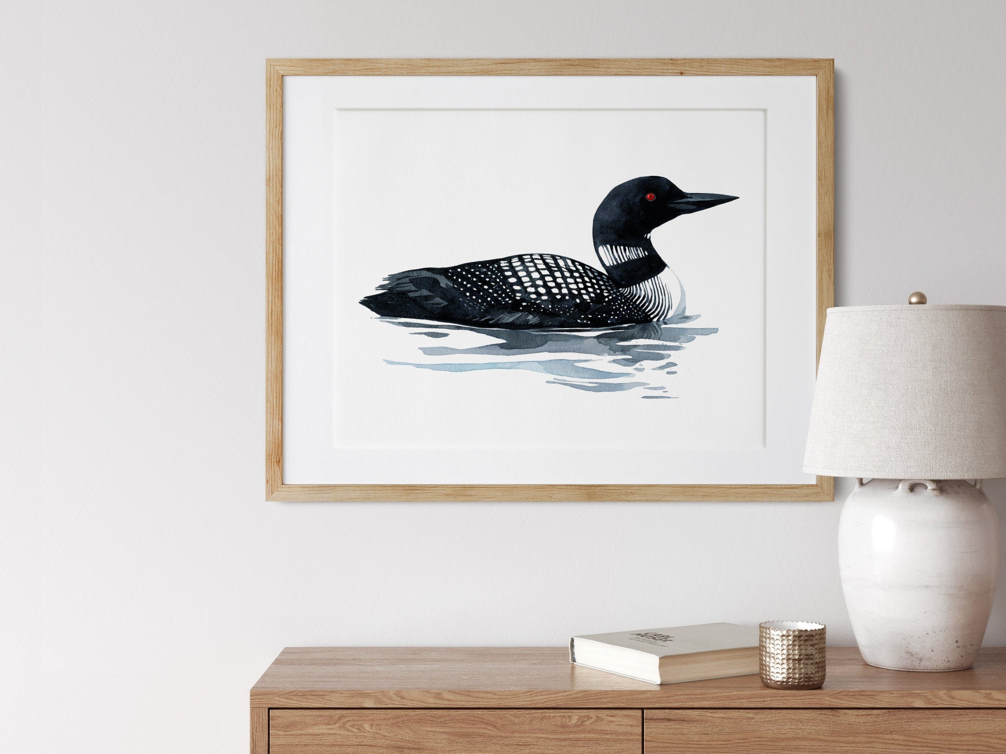 Loon Art Print Bird Watercolor Painting, Coastal Wall Art, Lakehouse Decor