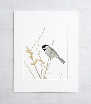 Chickadee Watercolor Print, Bird Painting