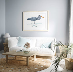 Great Blue Heron Watercolor Art Print, Large Bird Art