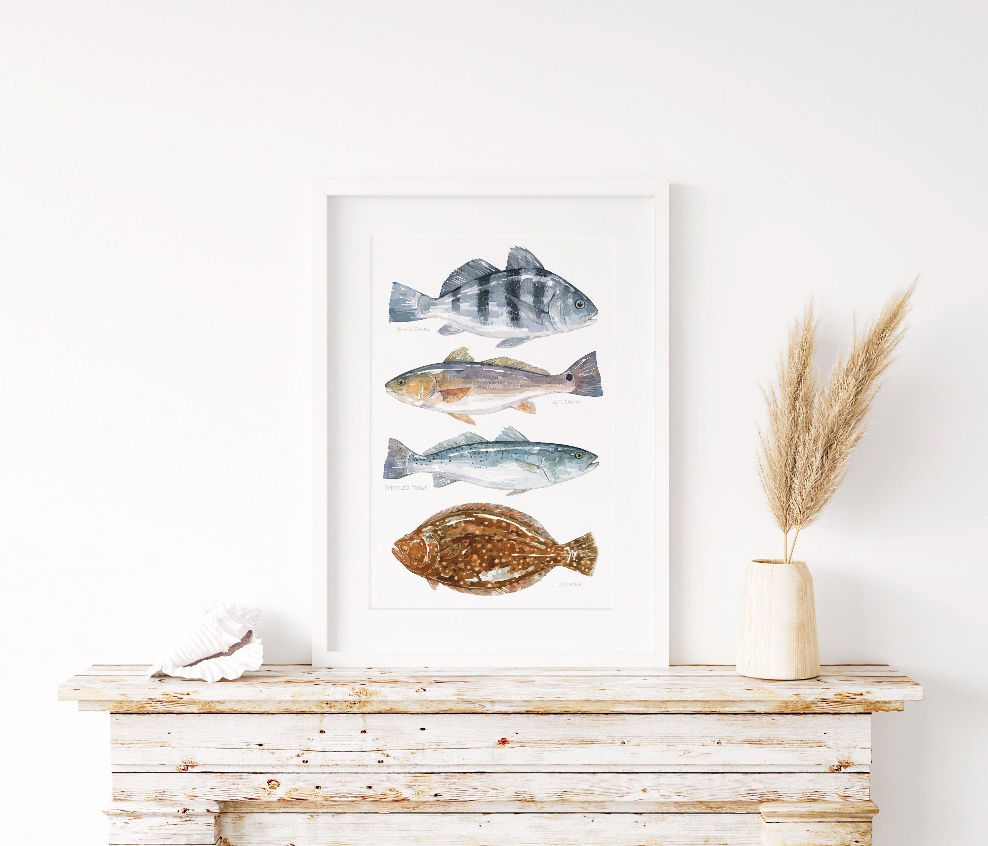 Ocean Fish Art Print, Saltwater Inshore Fish Watercolor