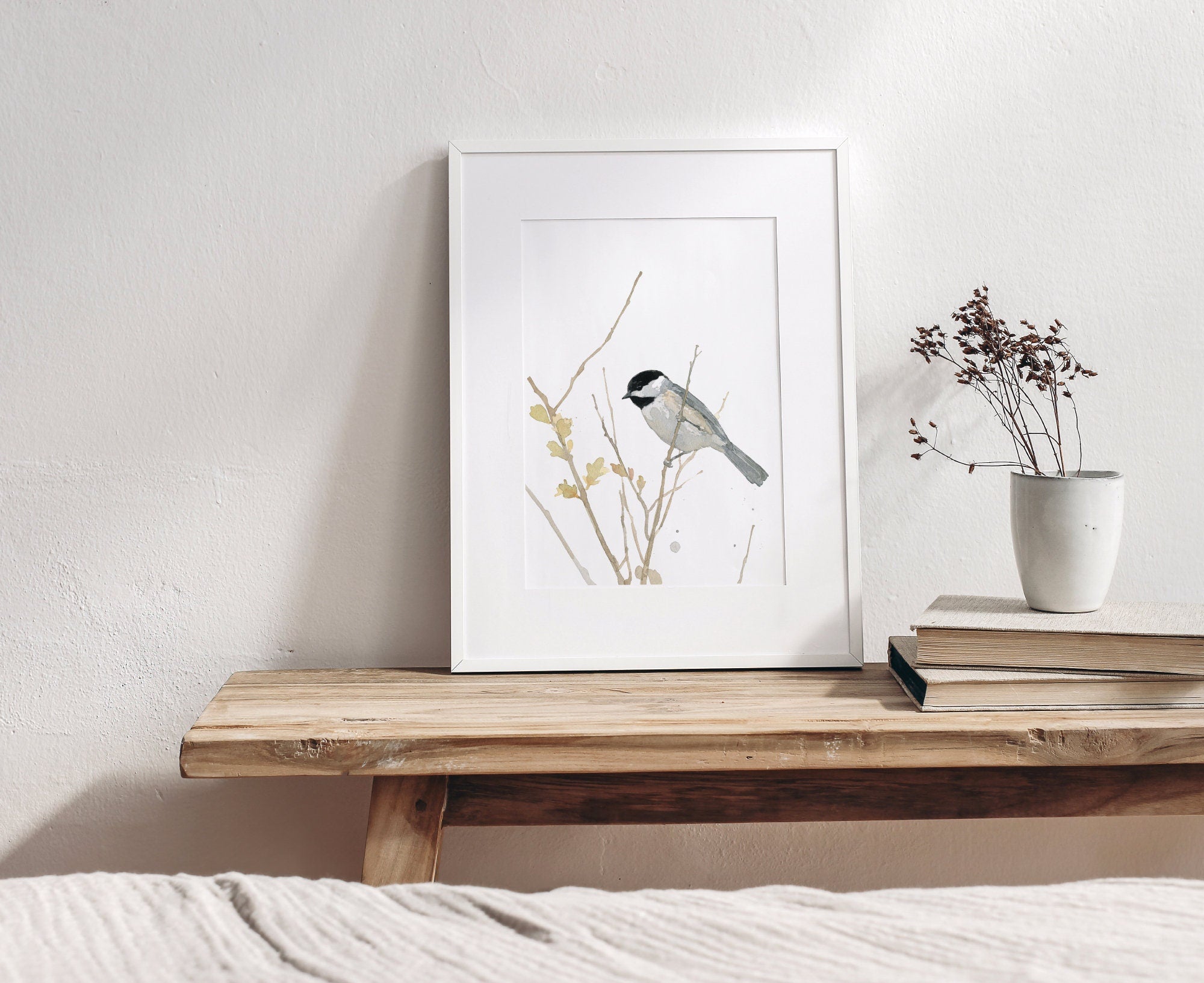 Chickadee Watercolor Print, Bird Painting