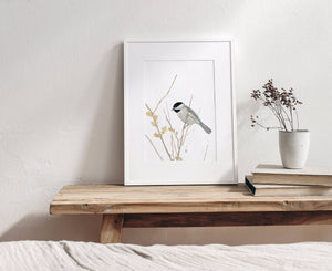 Chickadee Watercolor Print, Bird Painting