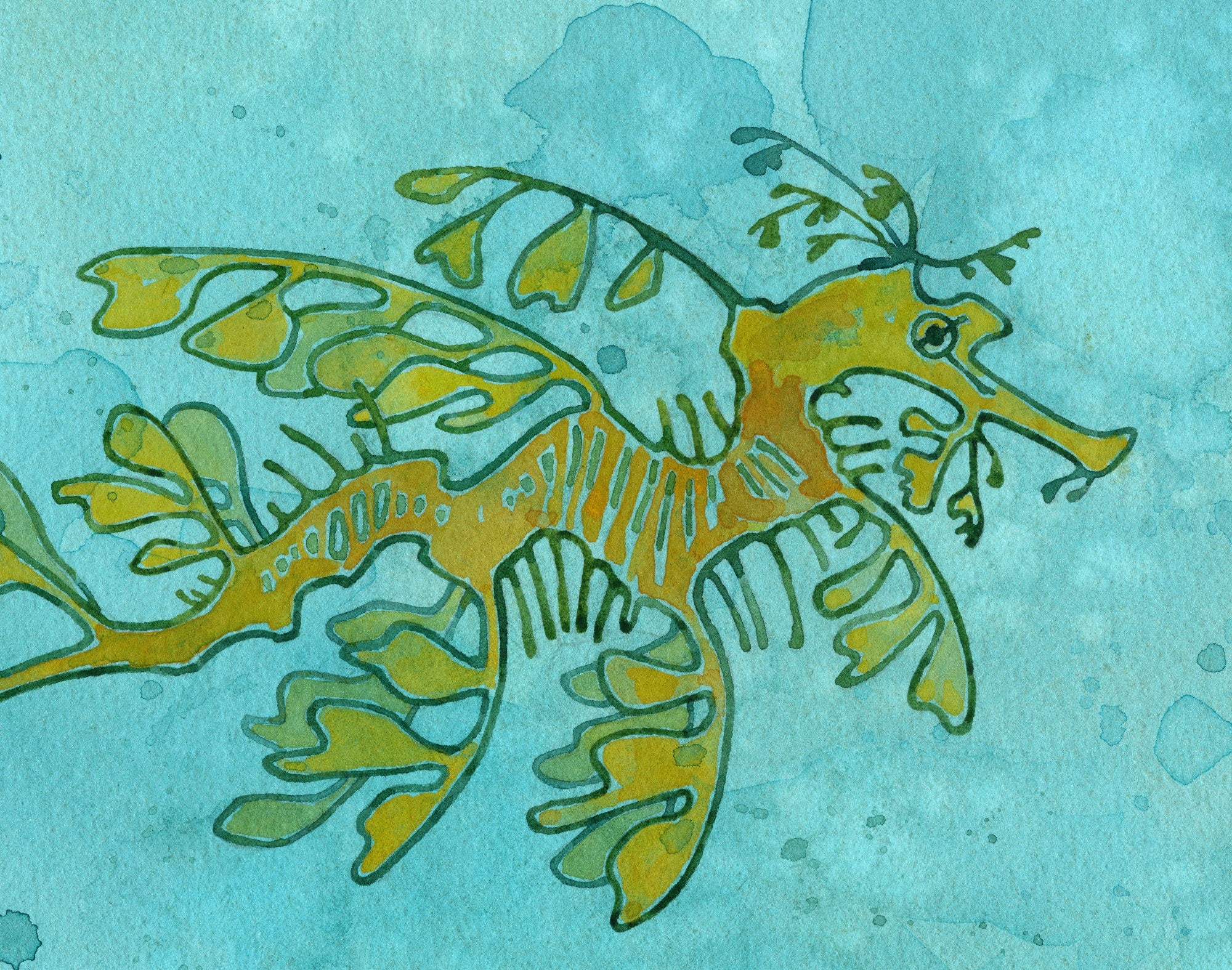 Leafy Sea Dragon Art Print, Ocean Nursery Animal Watercolor Illustration