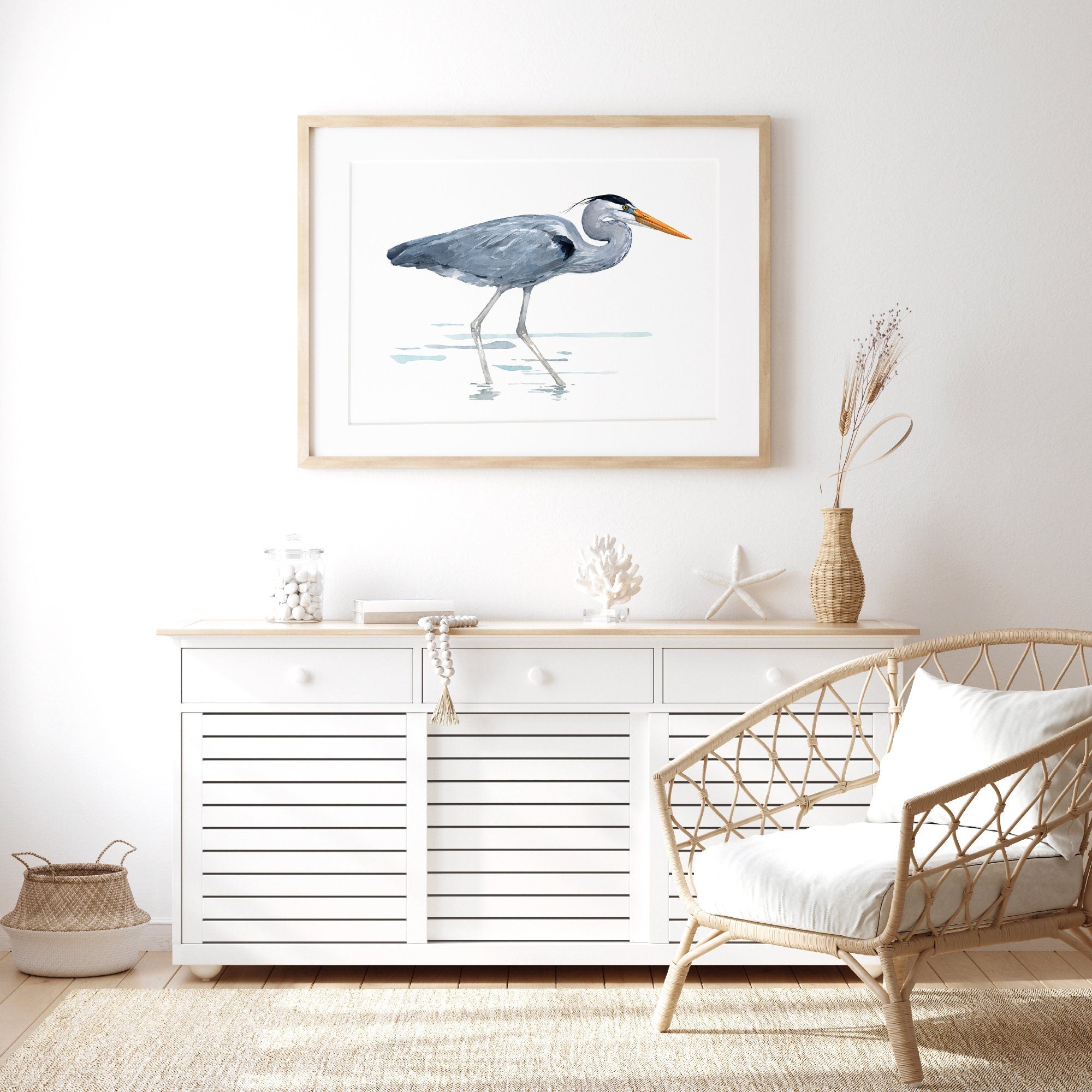 Great Blue Heron Watercolor Art Print, Large Bird Art