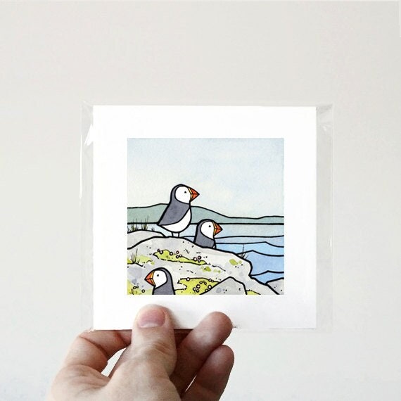 Puffins Watercolor Illustration Print