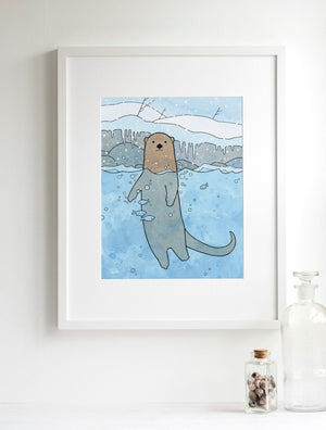 River Otter Art Print, Nursery, Kids Room Decor, Animal Illustration Print