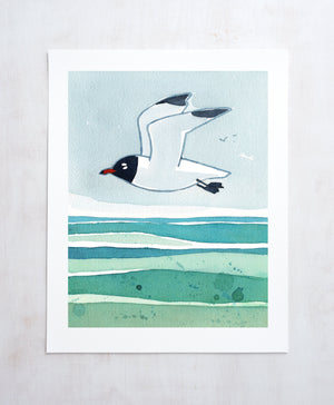 Laughing Gull Beach Art Print, Seashore Wall Art Ocean Decor