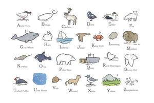 Illustrated Alphabet Arctic North, Canada Alaska Nursery Art Print, ABC Childs Room Art