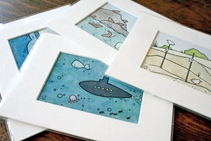 Sting rays underwater ocean art, kids room mini print, ocean nursery wall art