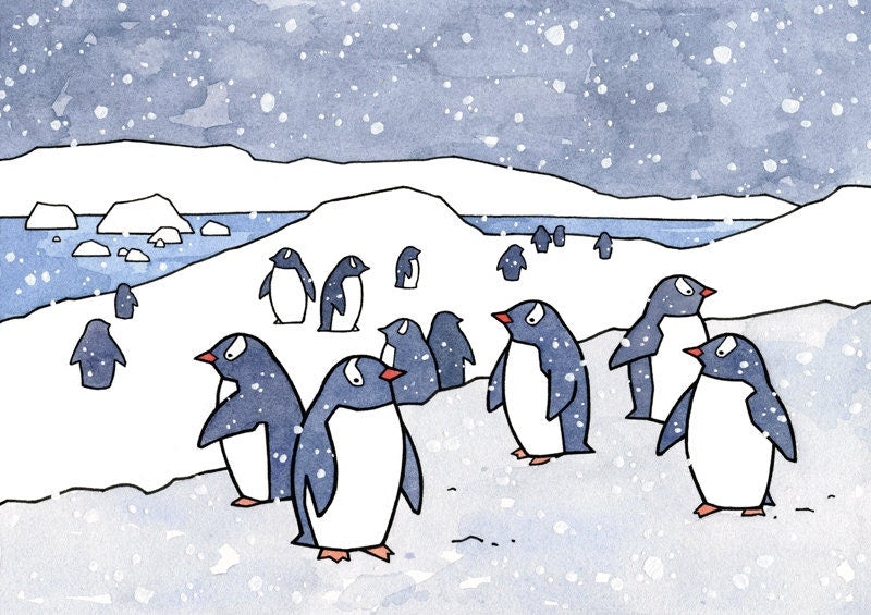 Gentoo Penguins Art Print, Nursery Wall Art, Animal Nursery Decor