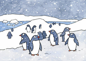 Gentoo Penguins Christmas Card Set, Snowy Holiday Animal Card Set