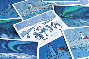 Animal Mixed Christmas Card Set No. 1, 10 Illustrated Holiday Cards