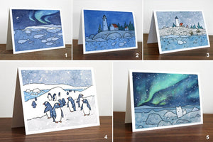 Animal Mixed Christmas Card Set No. 1, 10 Illustrated Holiday Cards