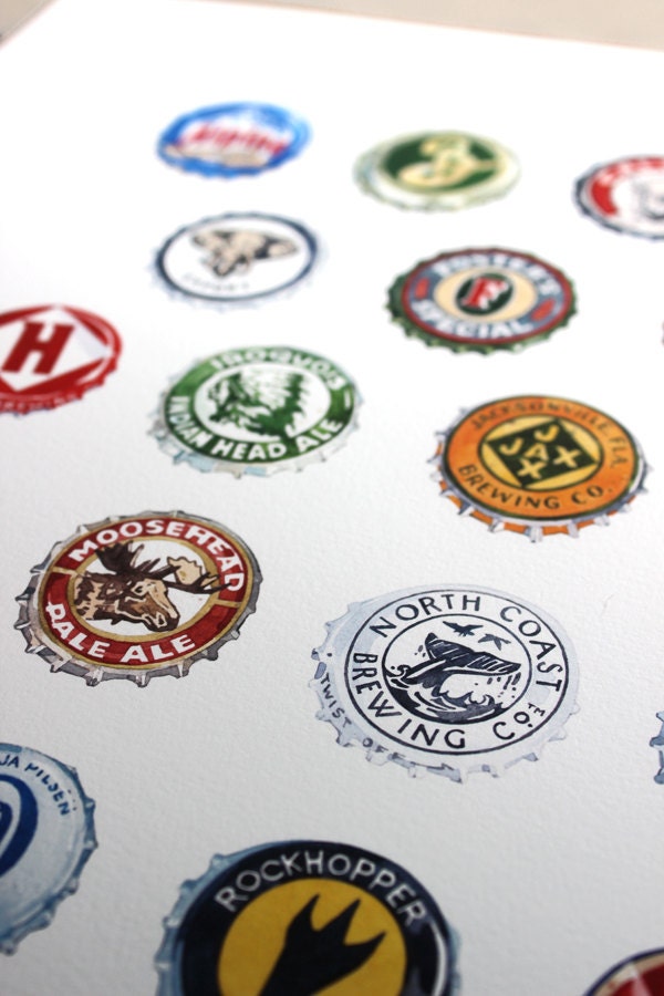 Bottlecaps Alphabet Art Print, Father's Day Gift, Beer Poster