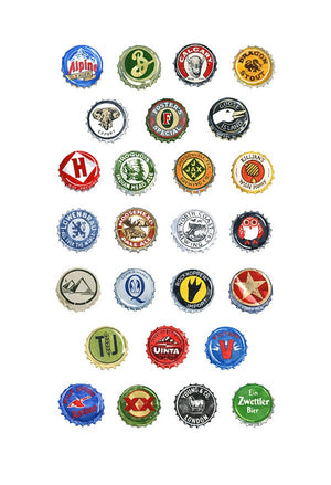 Bottlecaps Alphabet Art Print, Father's Day Gift, Beer Poster