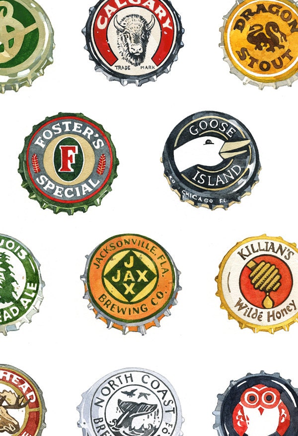 Bottlecaps Alphabet Art Print, Father's Day Gift, Beer Poster