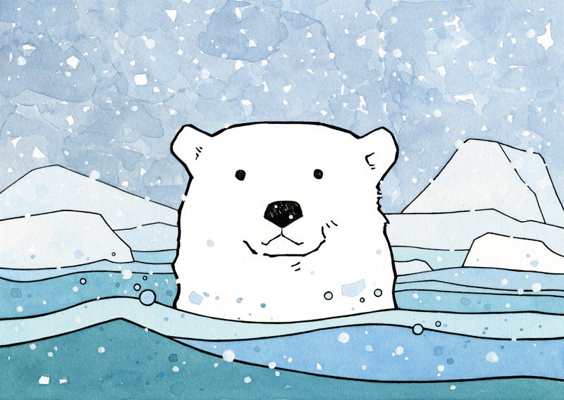Polar Bear Nursery Print, Arctic Animal Art, Kids Wall Art - studiotuesday