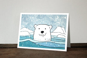 Polar Bear Card, Illustrated Animal Holiday Card, Christmas Stationery