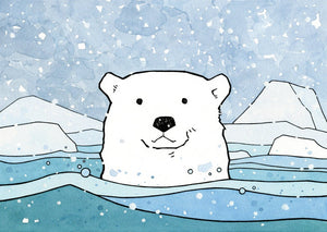 Polar Bear Card, Illustrated Animal Holiday Card, Christmas Stationery