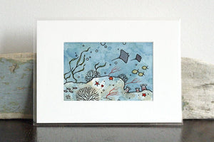 Sting rays underwater ocean art, kids room mini print, ocean nursery wall art