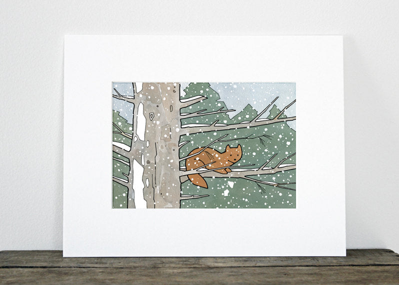 Pine Marten Animal Art Print, Snowy Nature Illustration