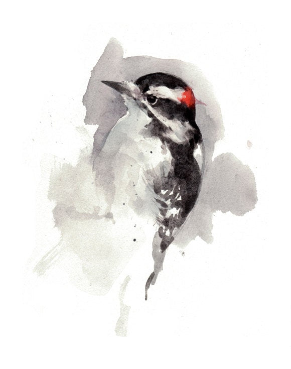 Woodpecker Watercolor Painting Art Print, Home Office Decor