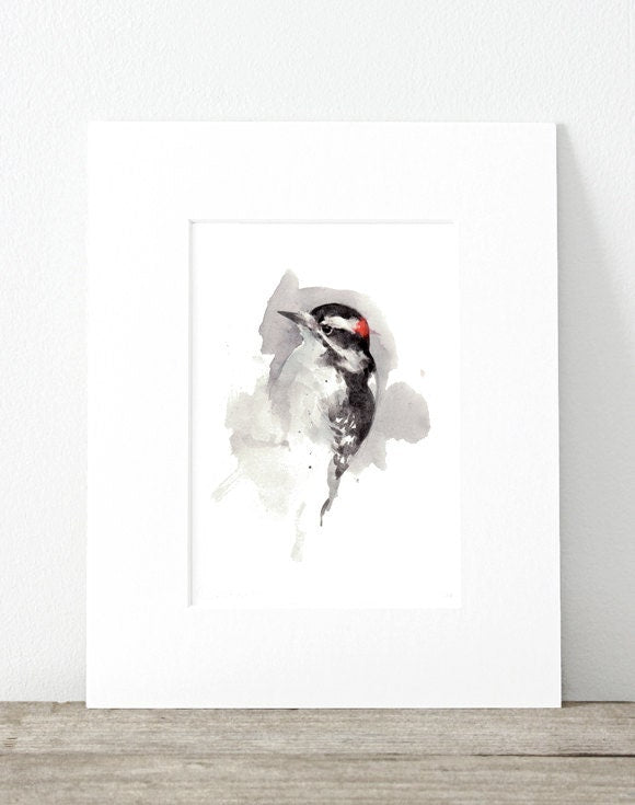 Woodpecker Watercolor Painting Art Print, Home Office Decor