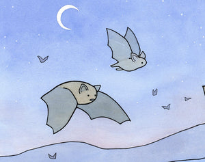 Bats and Armadillo Southwest Desert Print, Animal Illustration, Limited Edition Art Print