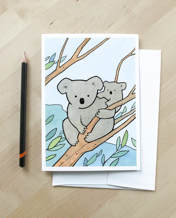 Koala Bear, New Baby Card, New Mom Card, Baby Animal Watercolor Illustration