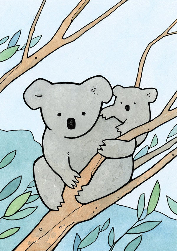 Koala Bear, New Baby Card, New Mom Card, Baby Animal Watercolor Illustration
